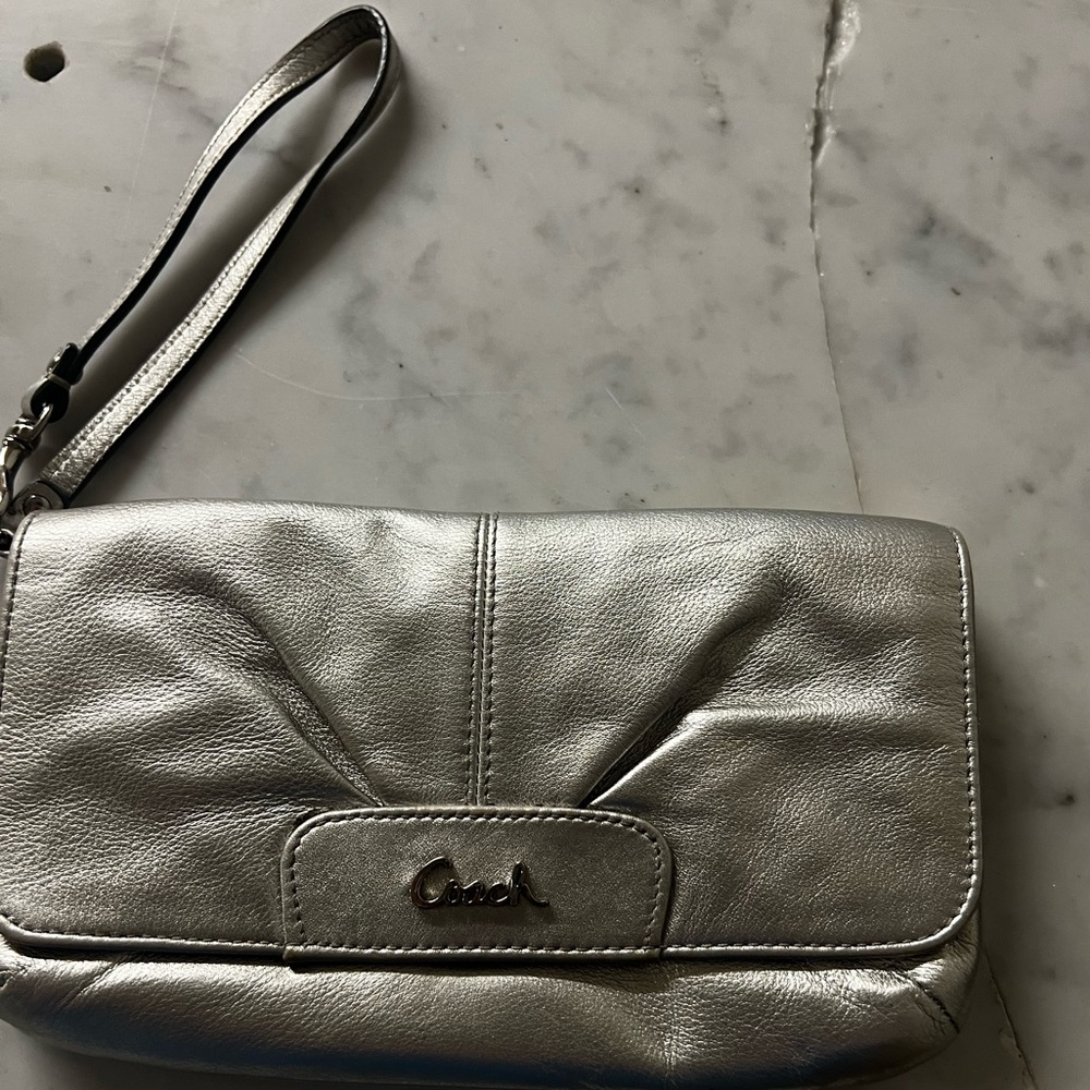 Silver Coach Large Wristlet
